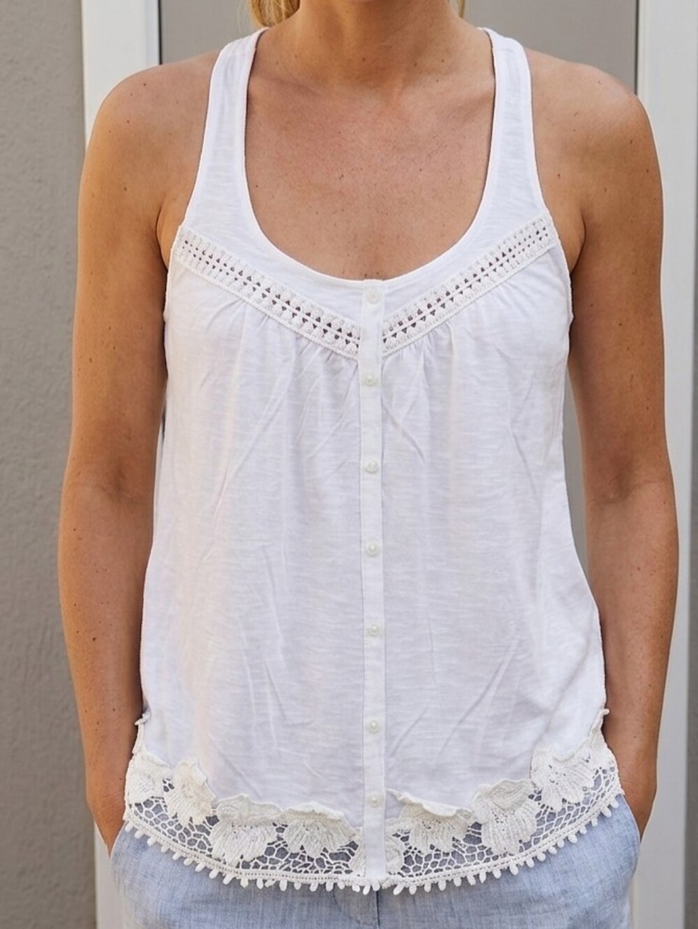 Aéropostale White Boho Lace-Trim Tank Top / Camisole